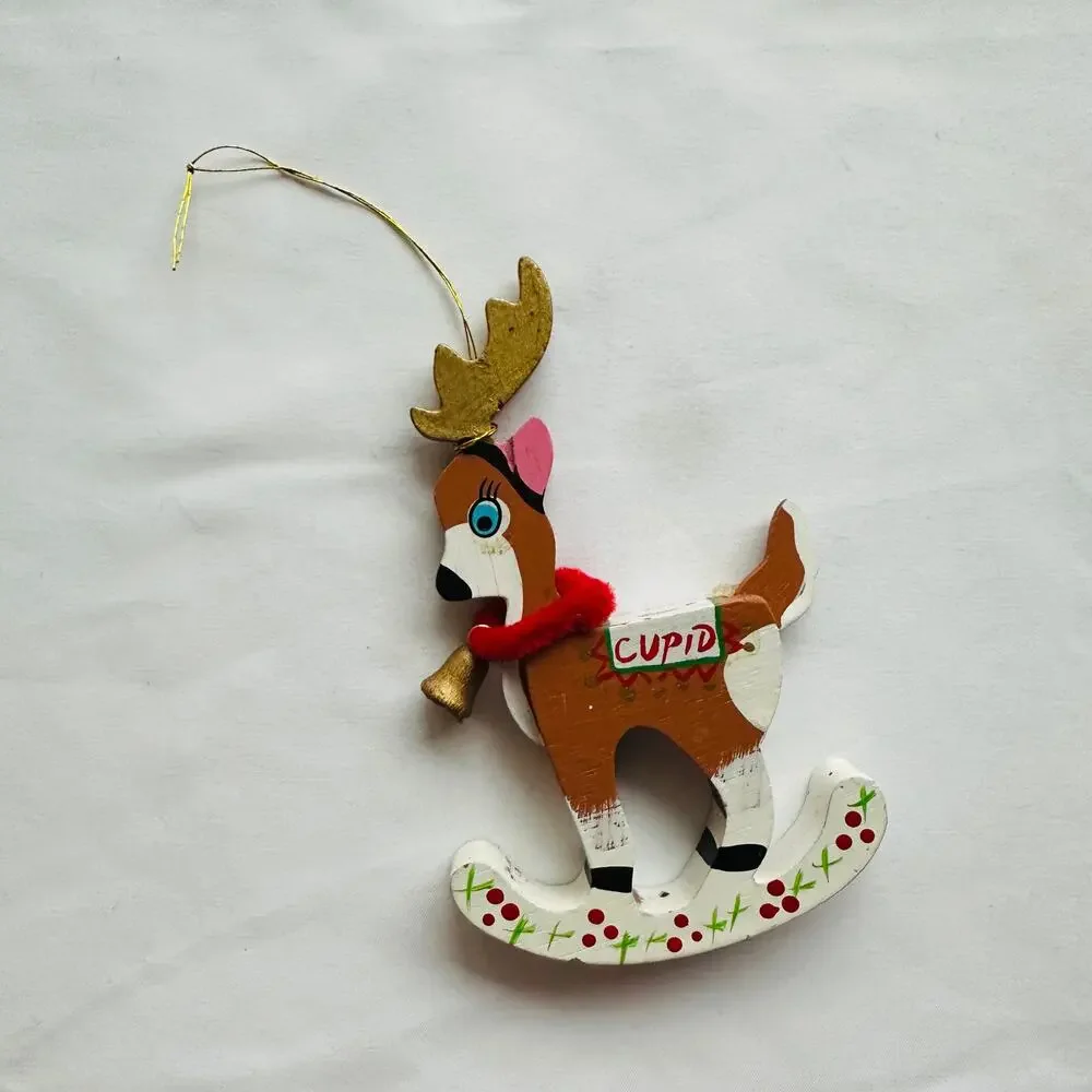 Vintage Hand Painted Santa's Reindeer "Cupid" Rocking Horse Christmas Ornament - Picture 2 of 8